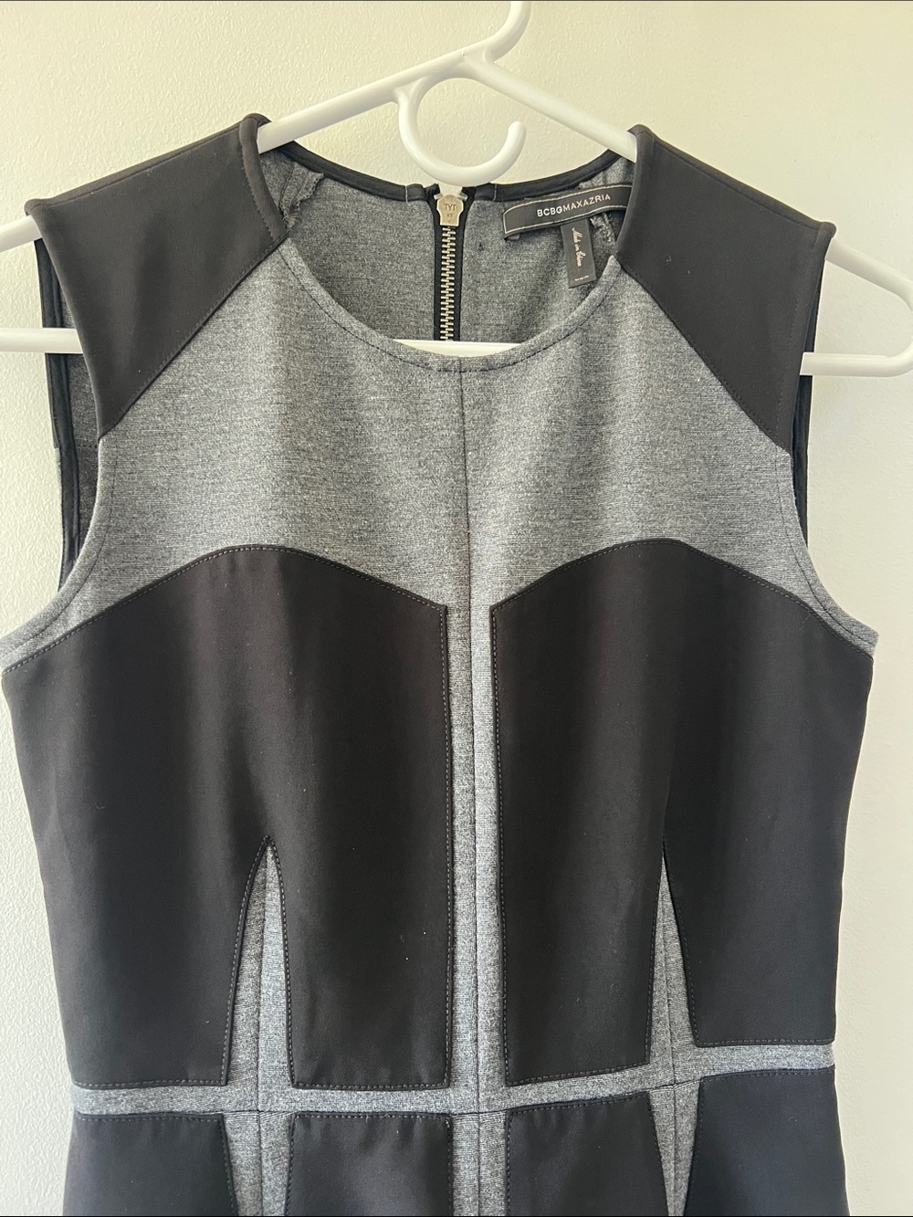 BCBGMaxAzria Black and Gray Panelled Midi Dress - Picture 2 of 4